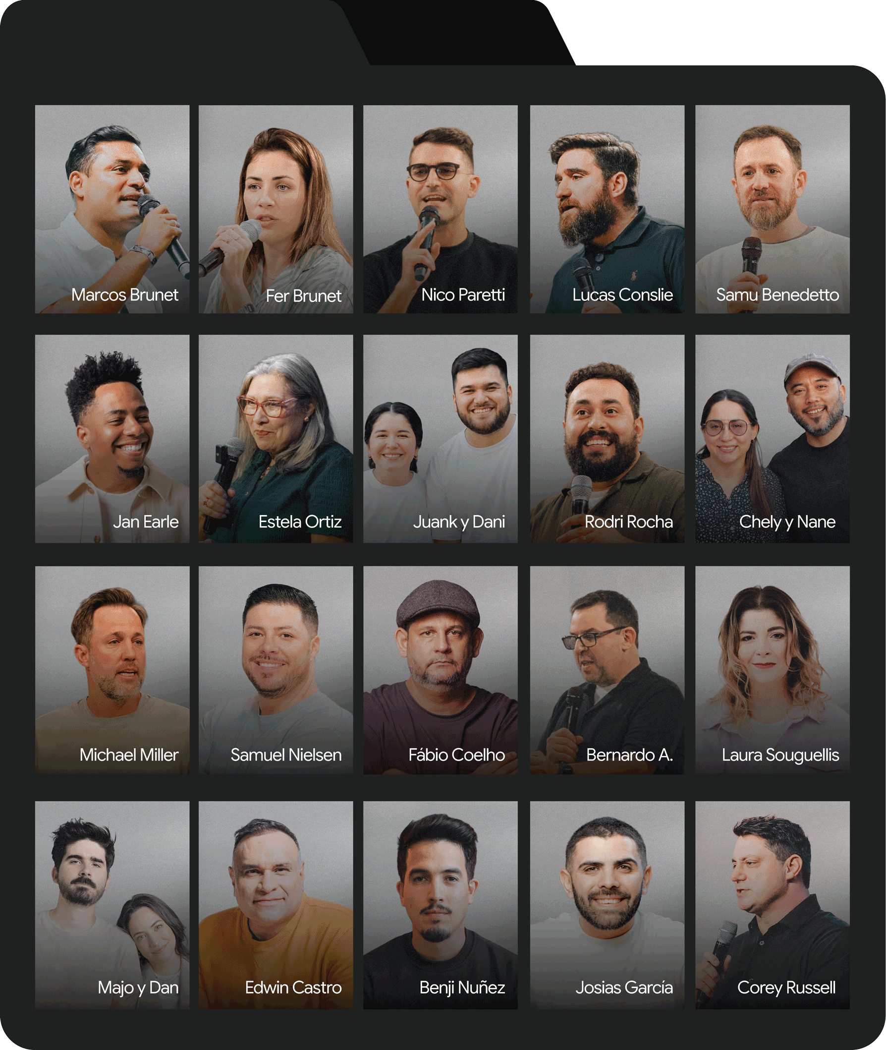 Profesores de TTL training: Marcos Brunet, Fer Brunet, Nico Paretti, Lucas Conslie, Samu Benedetto, Jan Earle, Estela Ortiz, Juank y Dani, Rodri Rocha, Chely y Nane, Michael Miller, Samuel Nielsen, Fábio Coelho, Bernardo A., Laura Souguellis, Majo y Dan, Edwin Castro, Benji Nuñez, Josias García y Corey Russell